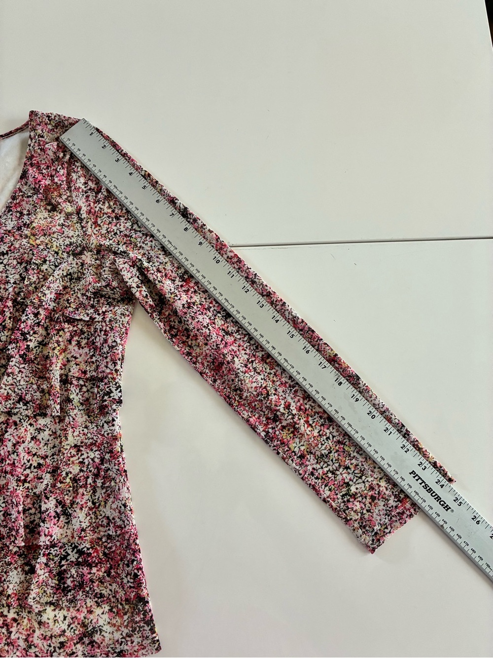 VTG Skye's the Limit L Pink Poly Spandex Multi-Print Long Sleeve Scoop Neck Top - Picture 10 of 12